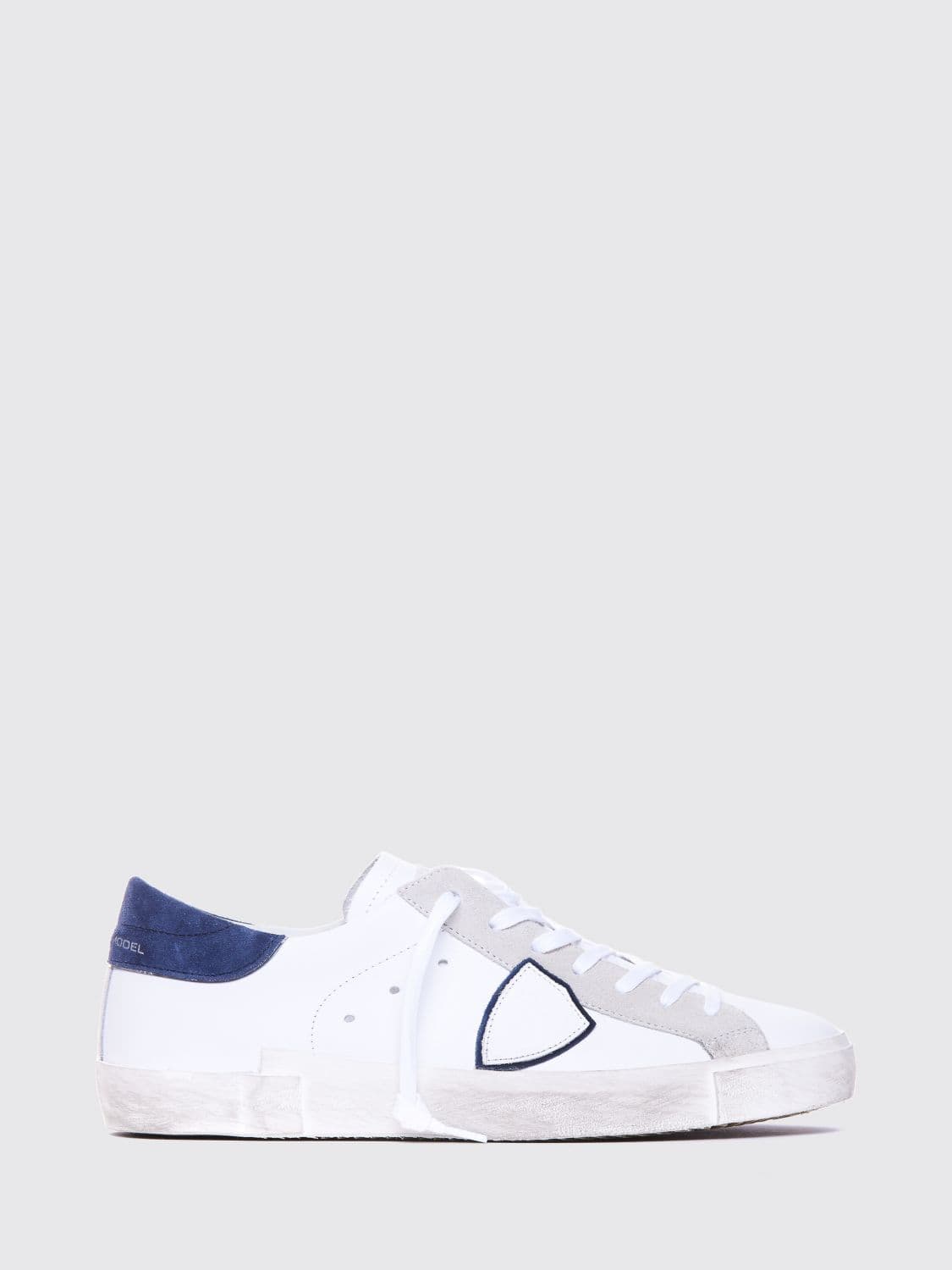 Philippe Model Paris Leather Low-Top Sneakers with Worn Effect and Shield Logo