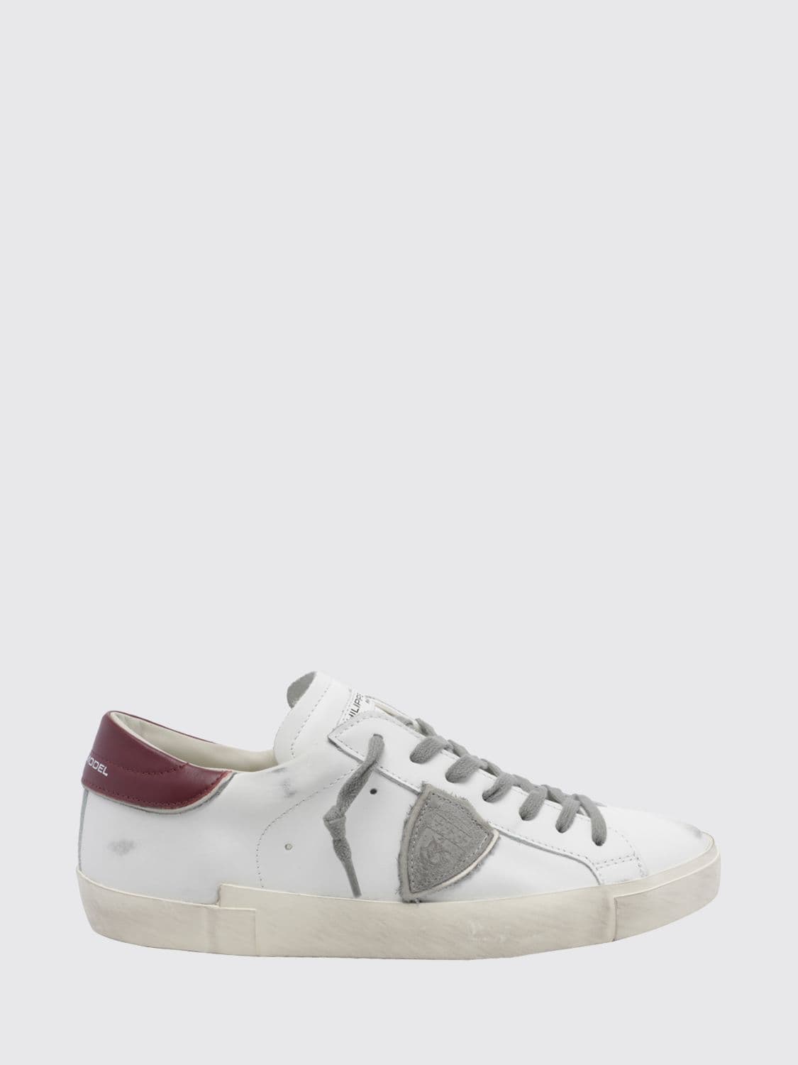 Philippe Model Paris Leather Low-Top Sneakers with Worn Effect and Shield Logo