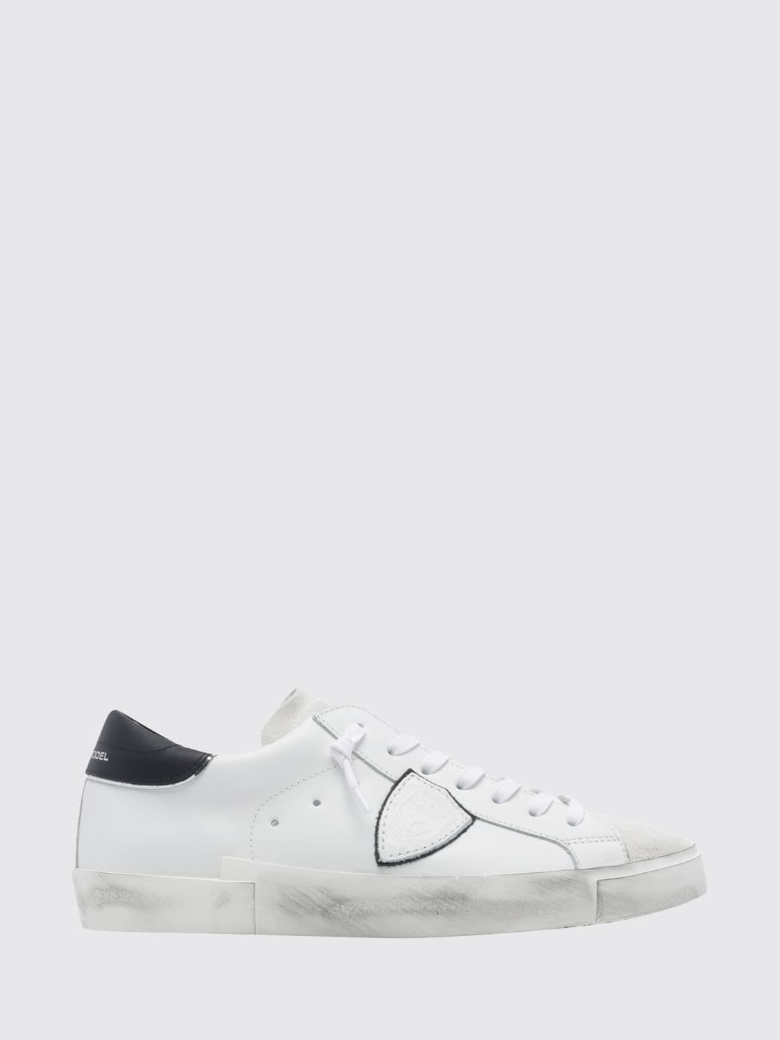 Philippe Model Paris Leather Low-Top Sneakers with Worn Effect and Shield Logo