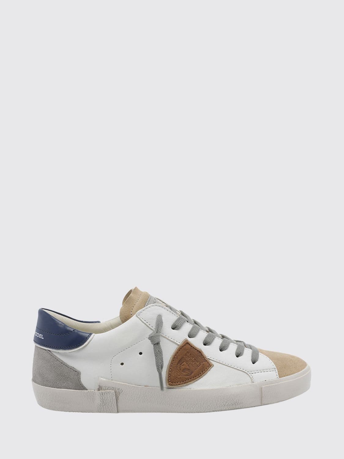 Philippe Model Paris Leather Low-Top Sneakers with Worn Effect and Shield Logo