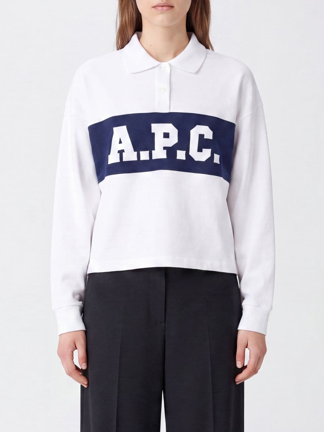 A.p.c. A. P.C. Long-Sleeved Cotton Polo Shirt with Ribbed Collar and Logo