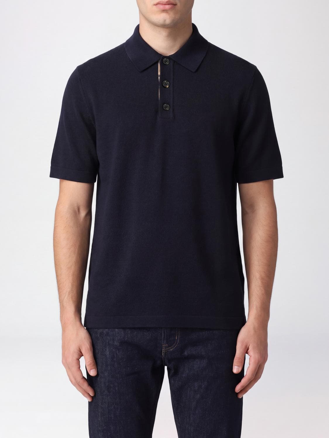 Burberry Short-Sleeve Wool Polo Shirt with Equestrian Knight Logo and Ribbed Collar · S