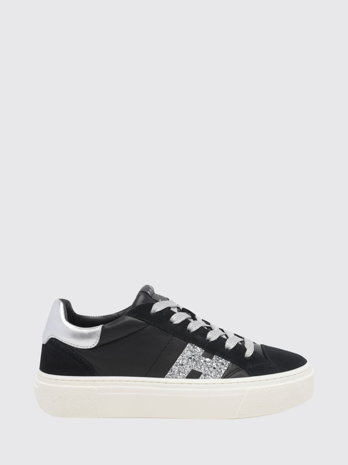 Hogan Crosswind Nappa and Suede Leather Sneakers with Glitter Logo and Platform Sole