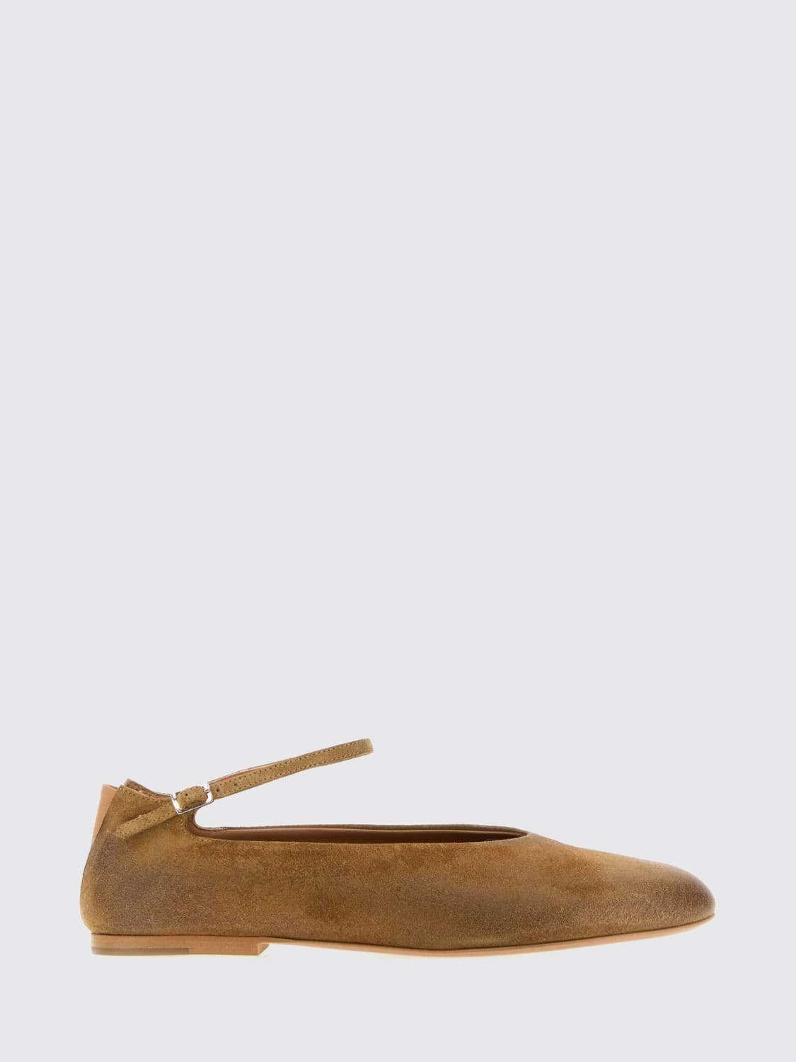 Jil Sander Elyss Suede Ankle-Strap Ballet Flats with Round Toe