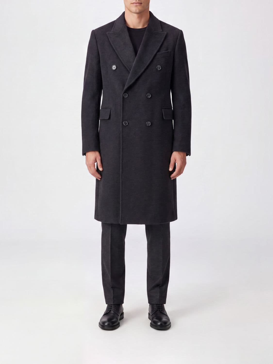 Our Legacy Double-Breasted Long Coat in Wool and Mohair Blend with Peak Lapels