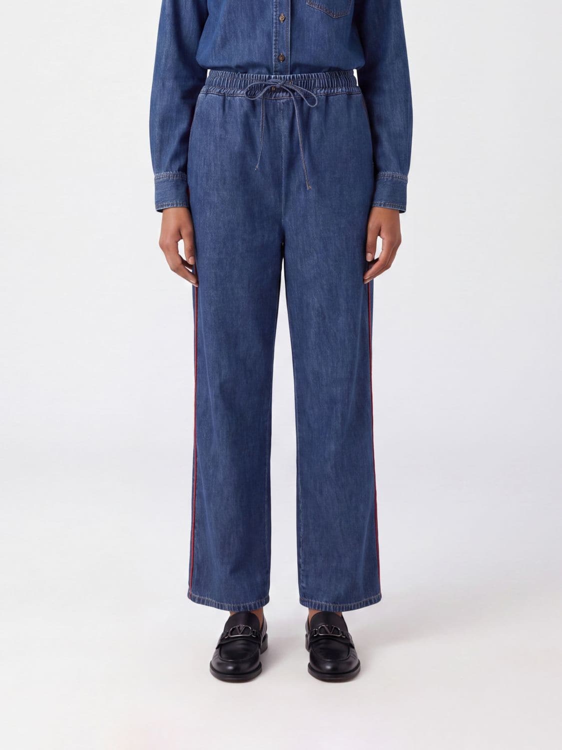 Valentino Garavani Straight-Leg Denim Trousers with Elasticated Drawstring Waist