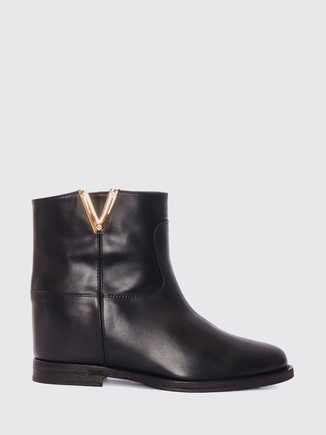 Via Roma 15 Smooth Calfskin Ankle Boots with Low Heel and Round Toe