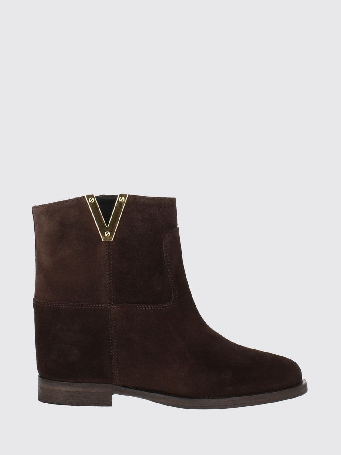 Via Roma 15 Smooth Calfskin Ankle Boots with Low Heel and Round Toe