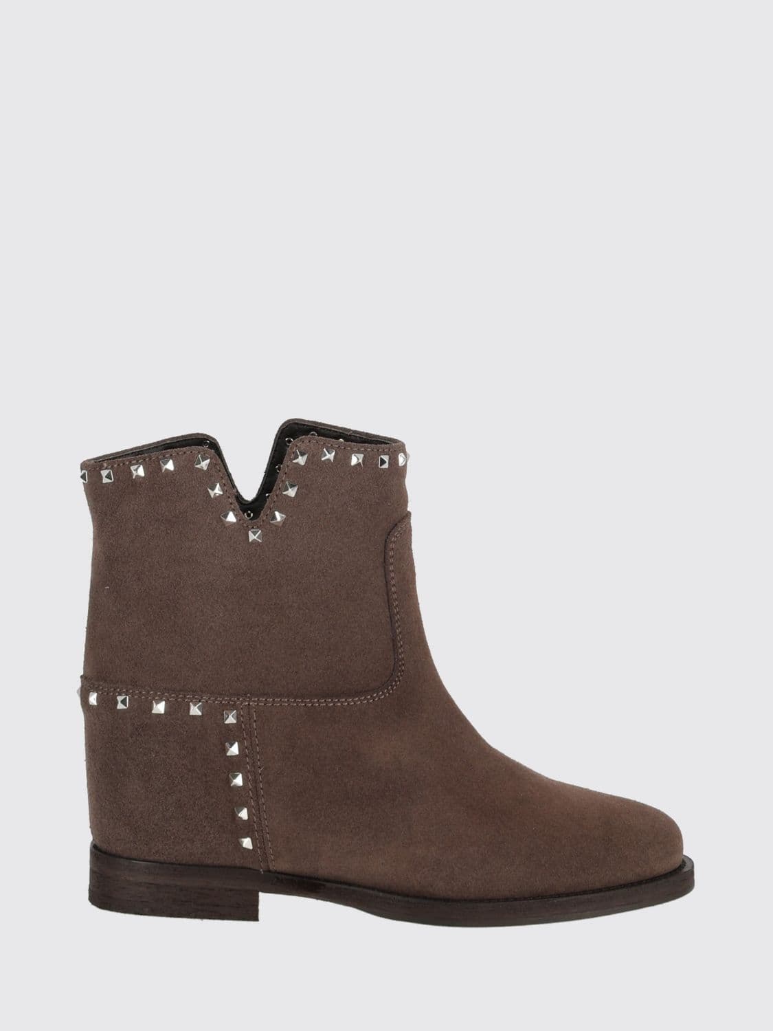 Via Roma 15 Studded and Embroidered Leather Ankle Boots with Low Heel