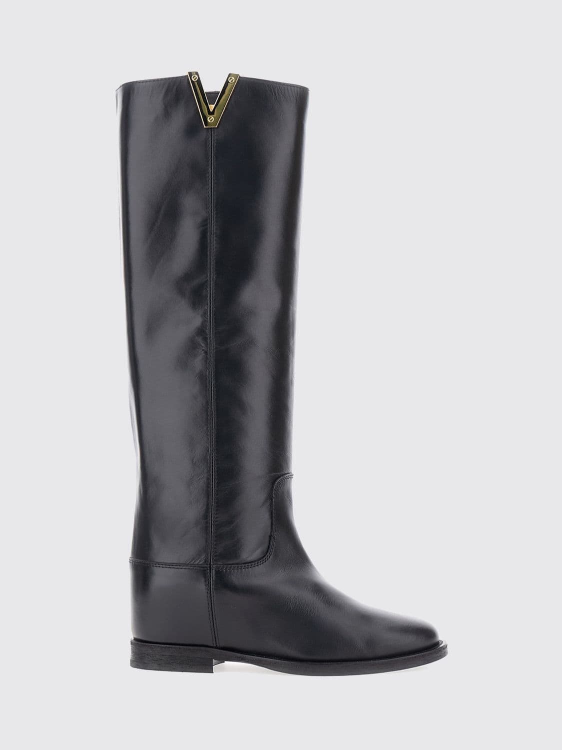 Via Roma 15 Calfskin Knee-High Boots with Medium Heel