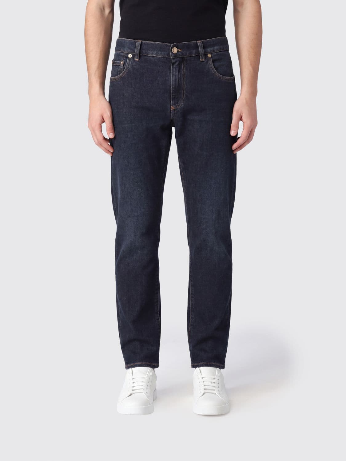 Dolce & Gabbana Mid-Rise Straight Jeans in Cotton Denim with Logo Plaque