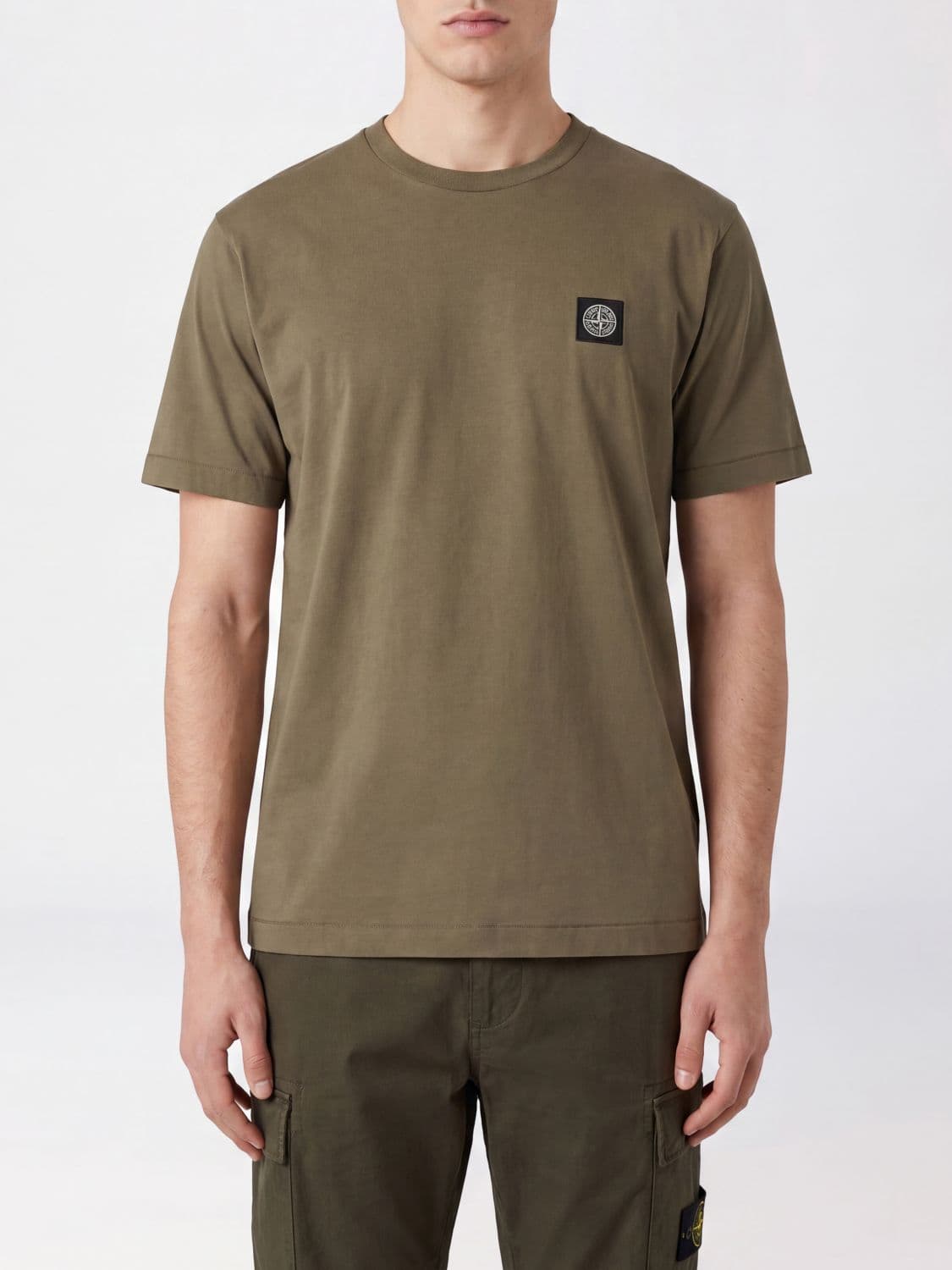 Stone Island Cotton T-shirt with Compass Logo Patch on the Chest