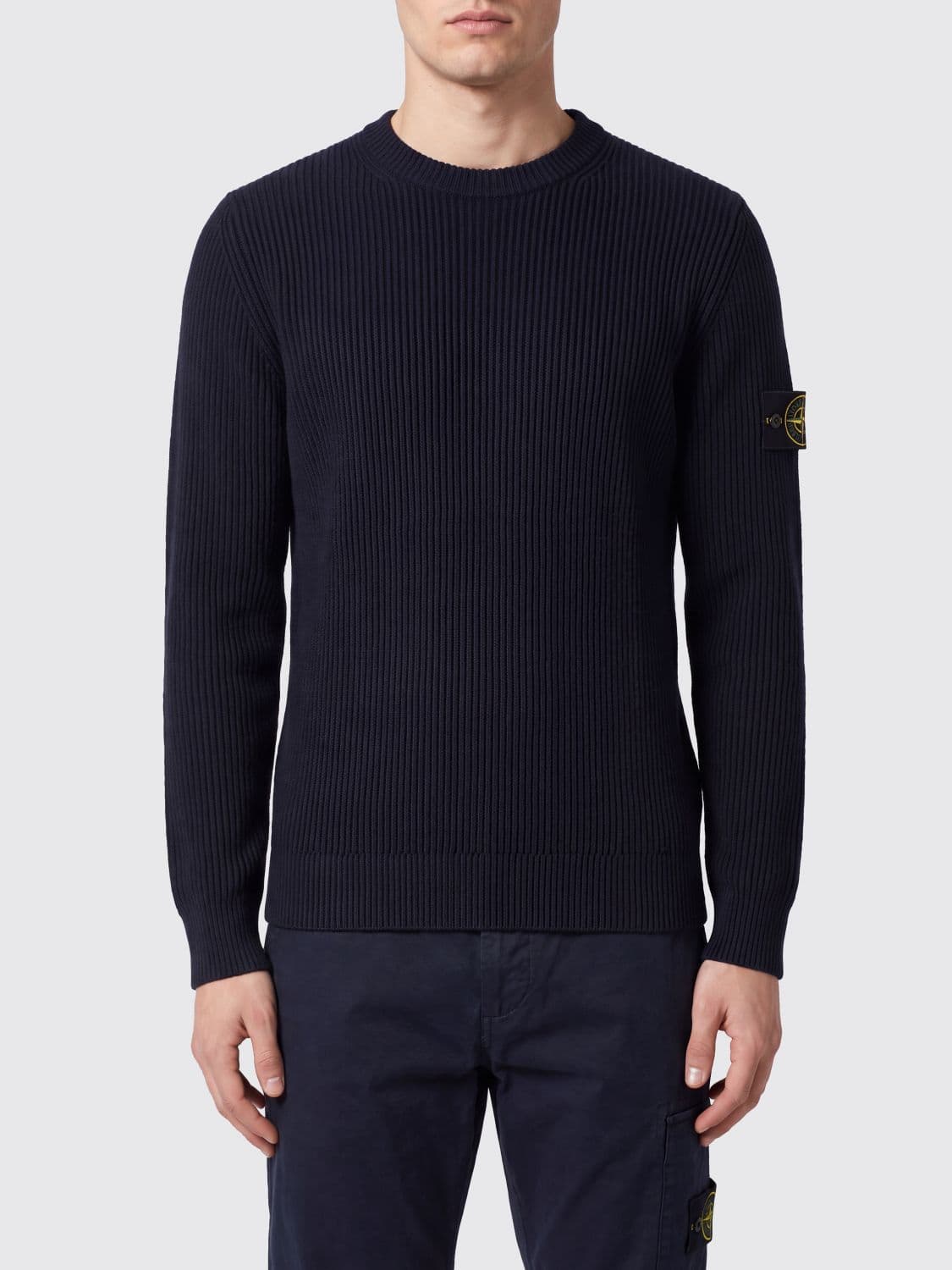 Stone Island Slim Fit Crewneck Wool Jumper with Compass Logo Patch