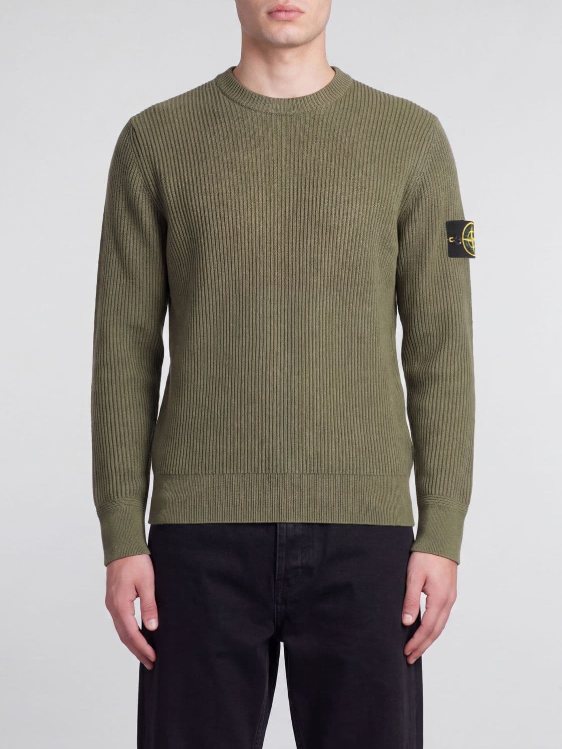 Stone Island Slim Fit Crewneck Wool Jumper with Compass Logo Patch