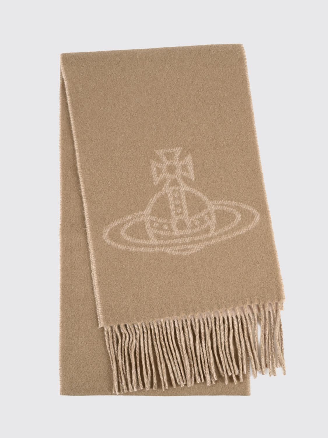 Vivienne Westwood Orb Logo Pattern Wool Scarf with Fringed Edges