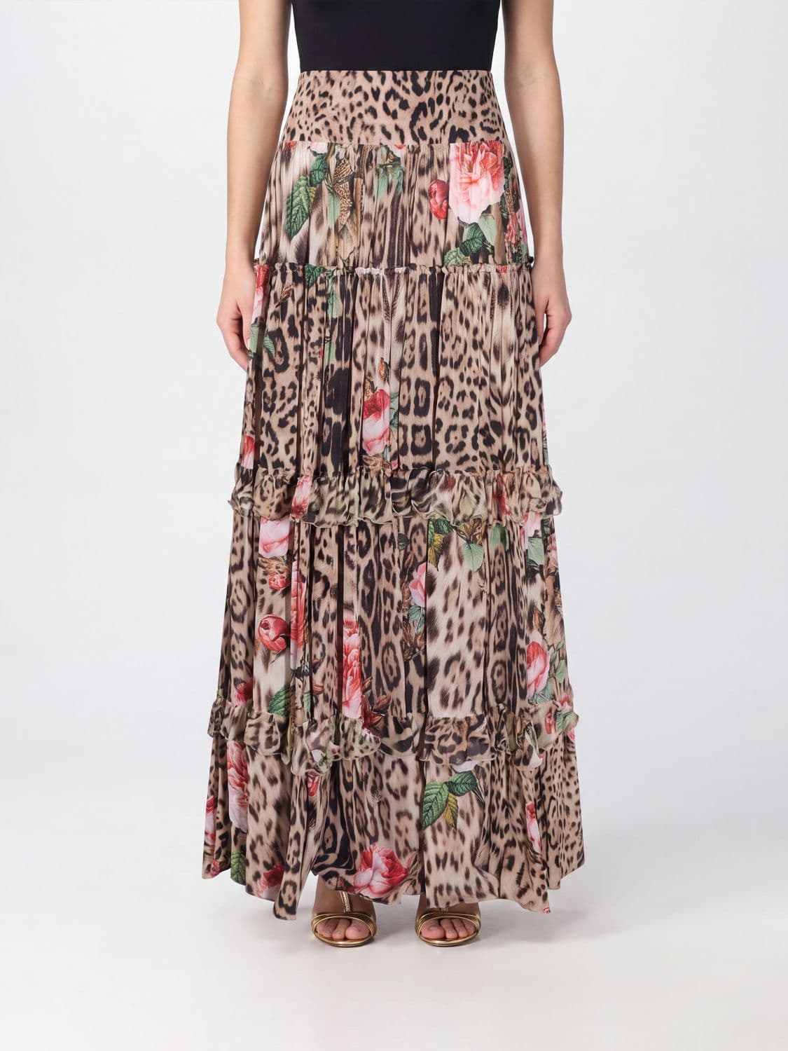 Roberto Cavalli Animal and Floral Print A-Line Maxi Skirt in Viscose