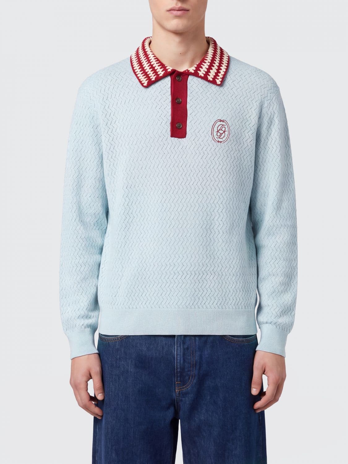 Drôle De Monsieur Knitted Polo in Perforated Cotton with Contrast Trims