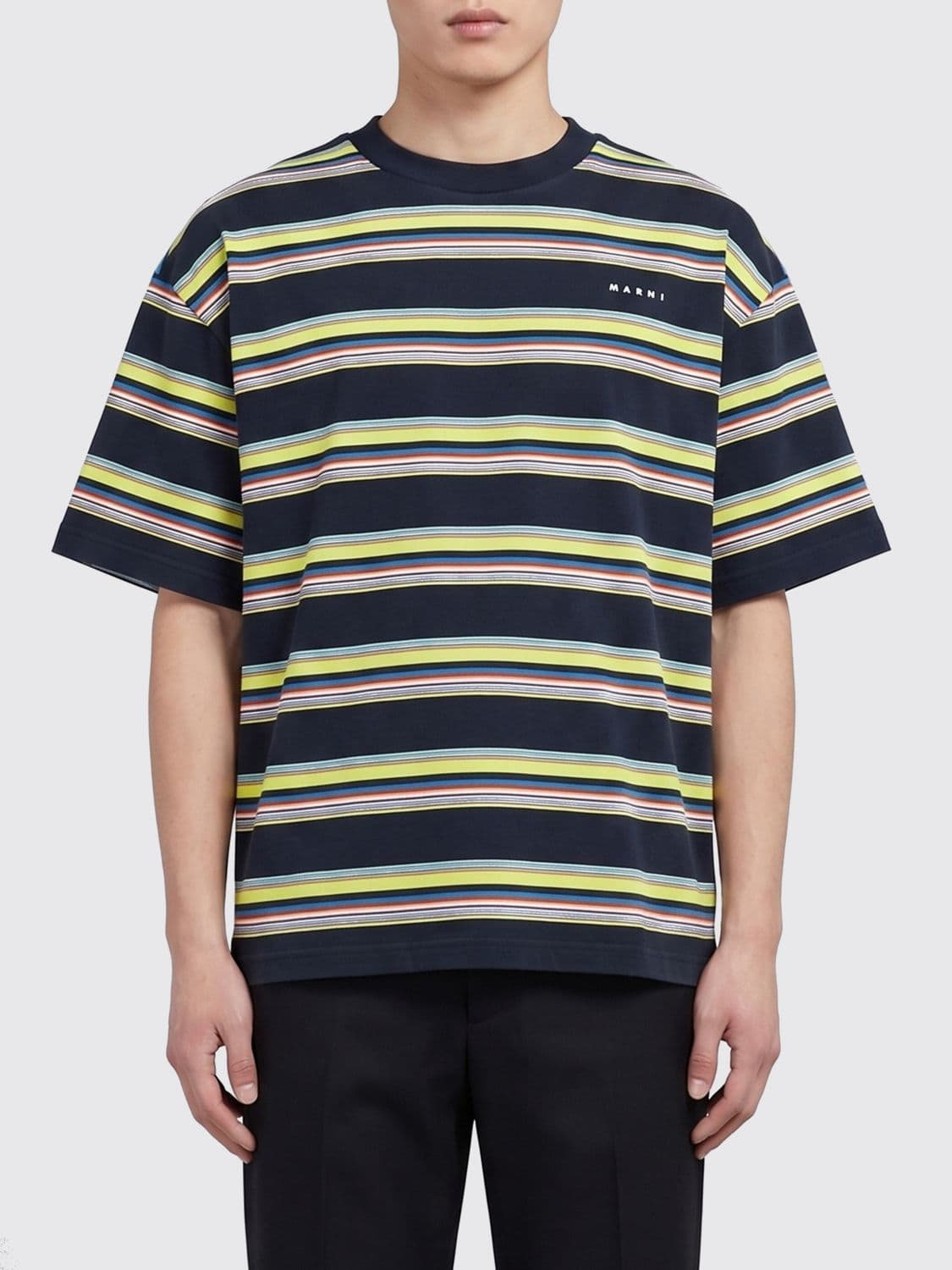 Marni Relaxed Fit Striped Cotton T-shirt with Contrast Logo