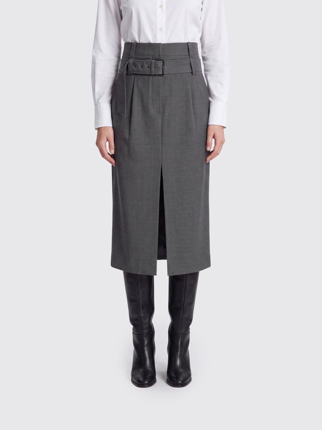 Brunello Cucinelli Virgin Wool Midi Pencil Skirt with Slit