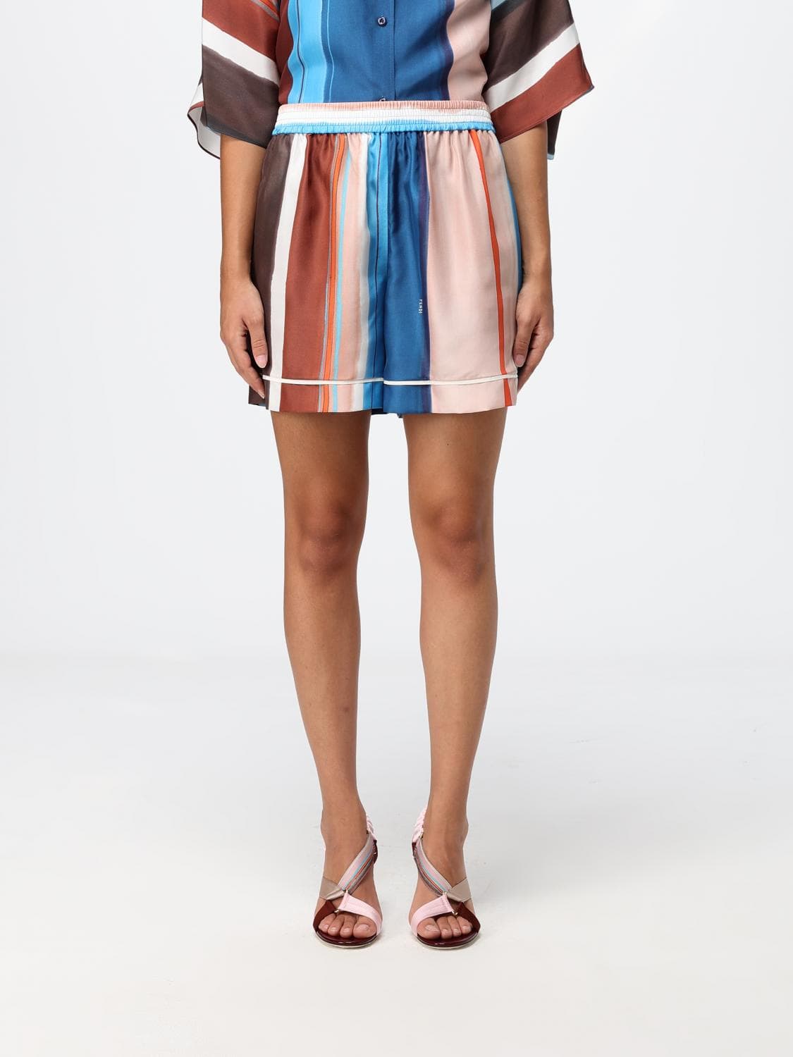 Fendi Multicolor Striped Silk Shorts with High Elasticated Waist