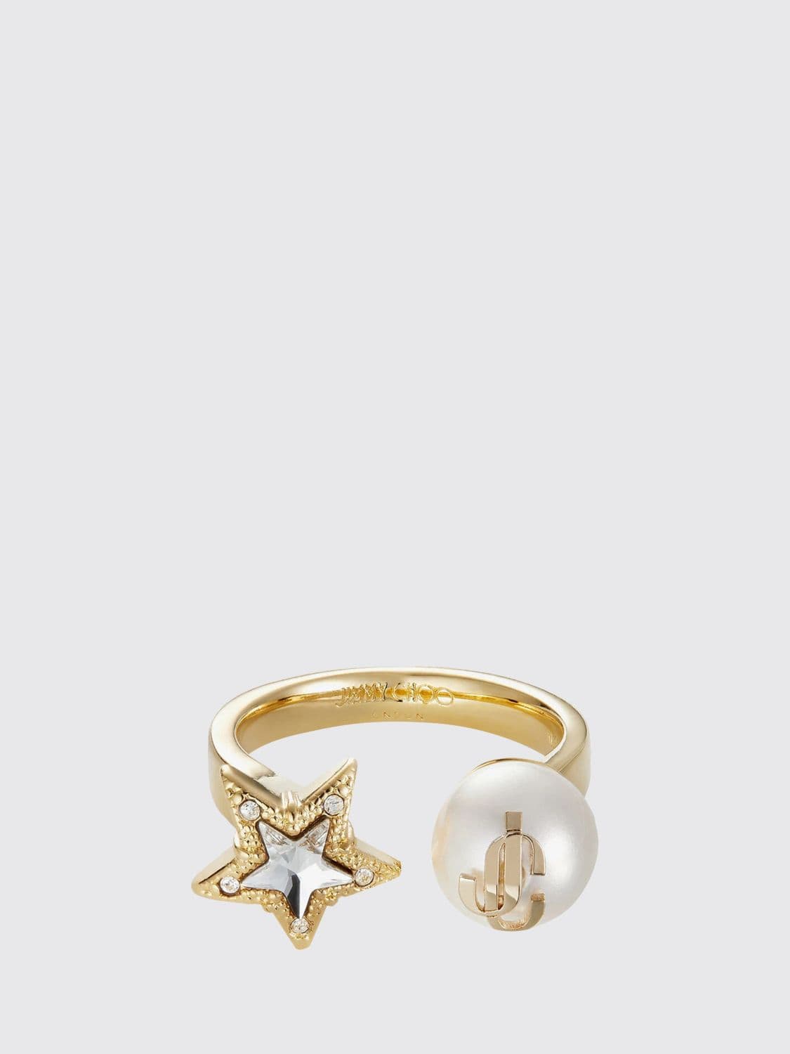 Jimmy Choo JC Star Ring in Gold-Tone Metal with Pearls and Crystals