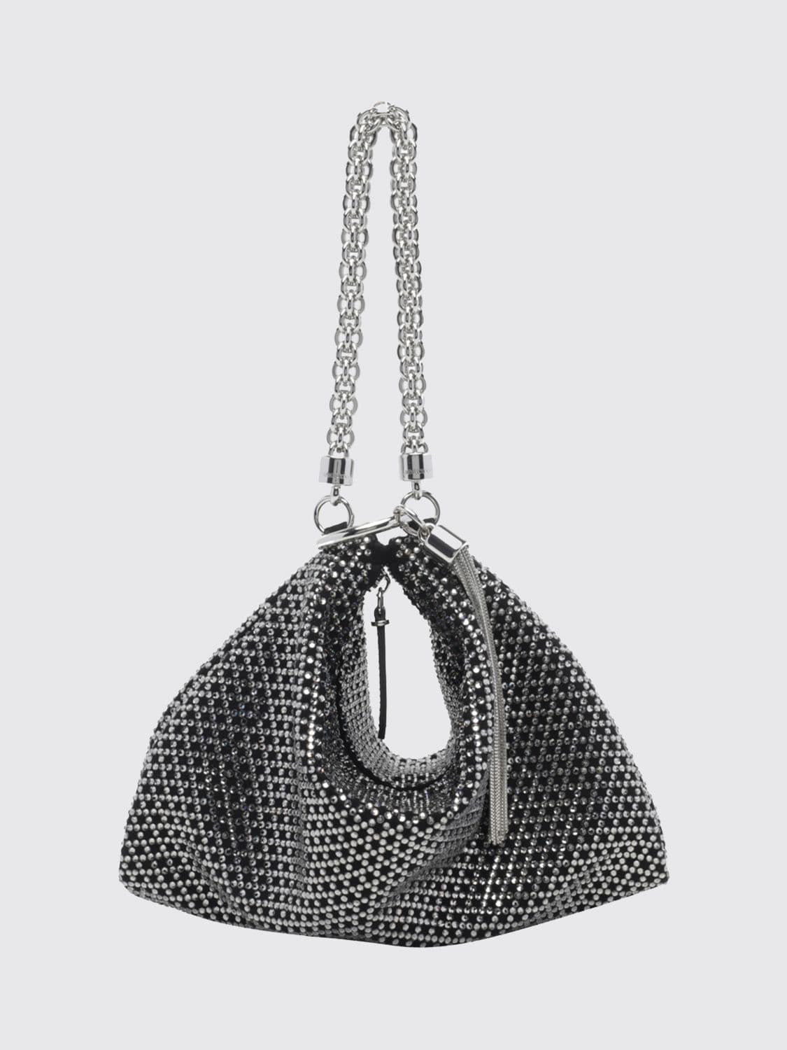 Jimmy Choo Callie Suede Clutch Bag with Crystals and Metallic Tassels