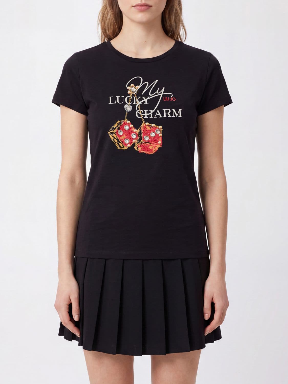 Liu Jo Slim Fit Cotton T-shirt with Graphic Print and Contrast Logo