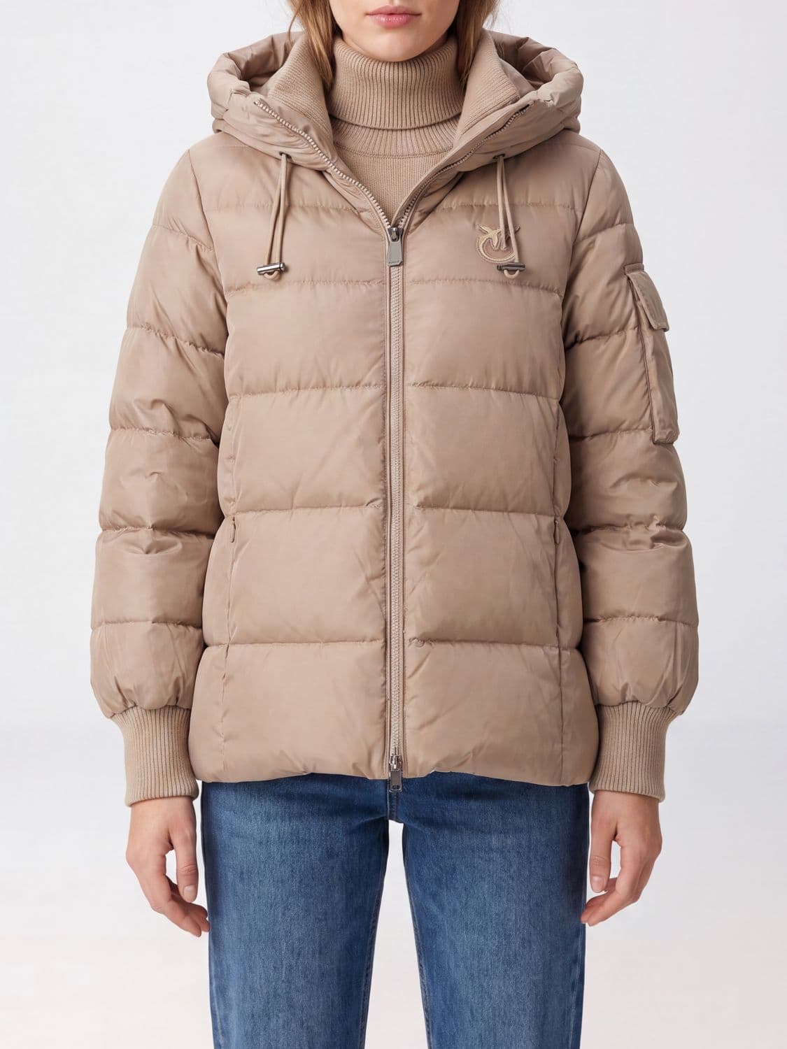 Pinko Short Quilted Water-Repellent Nylon Puffer Jacket with Zip