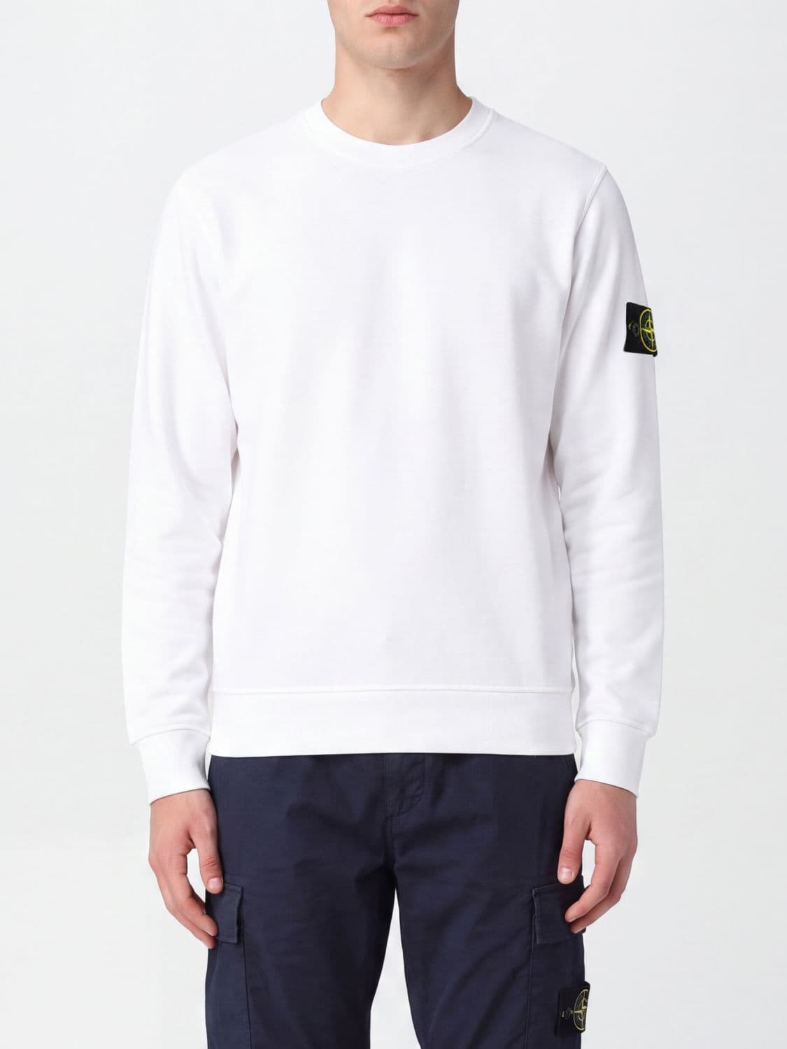 Stone Island Crewneck Cotton Sweatshirt with Compass Logo Patch
