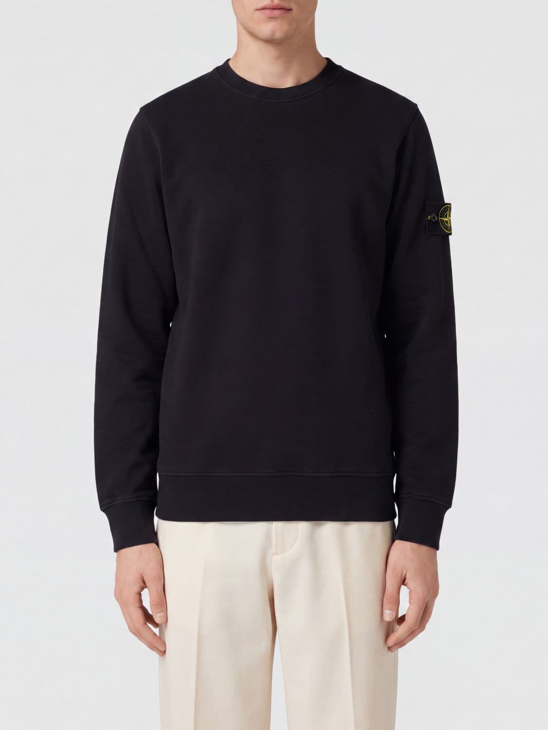 Stone Island Crewneck Cotton Sweatshirt with Compass Logo Patch
