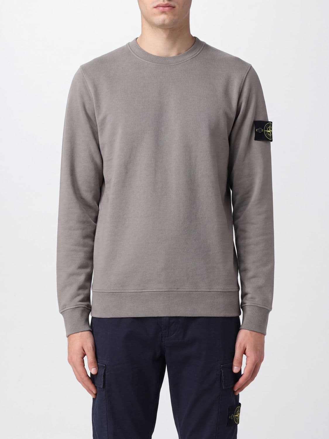 Stone Island Crewneck Cotton Sweatshirt with Compass Logo Patch