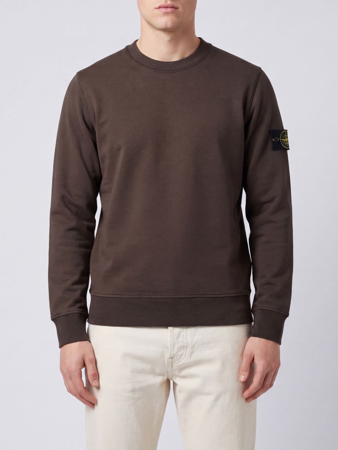 Stone Island Crewneck Cotton Sweatshirt with Compass Logo Patch
