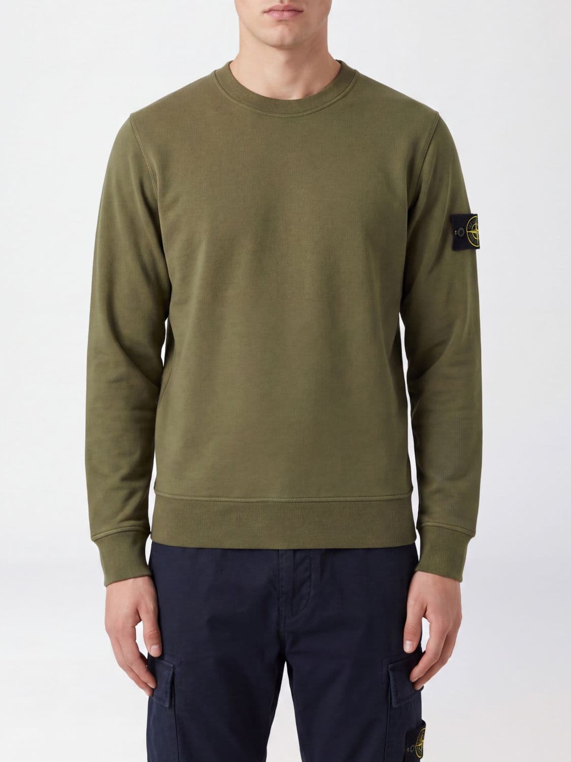 Stone Island Crewneck Cotton Sweatshirt with Compass Logo Patch · S