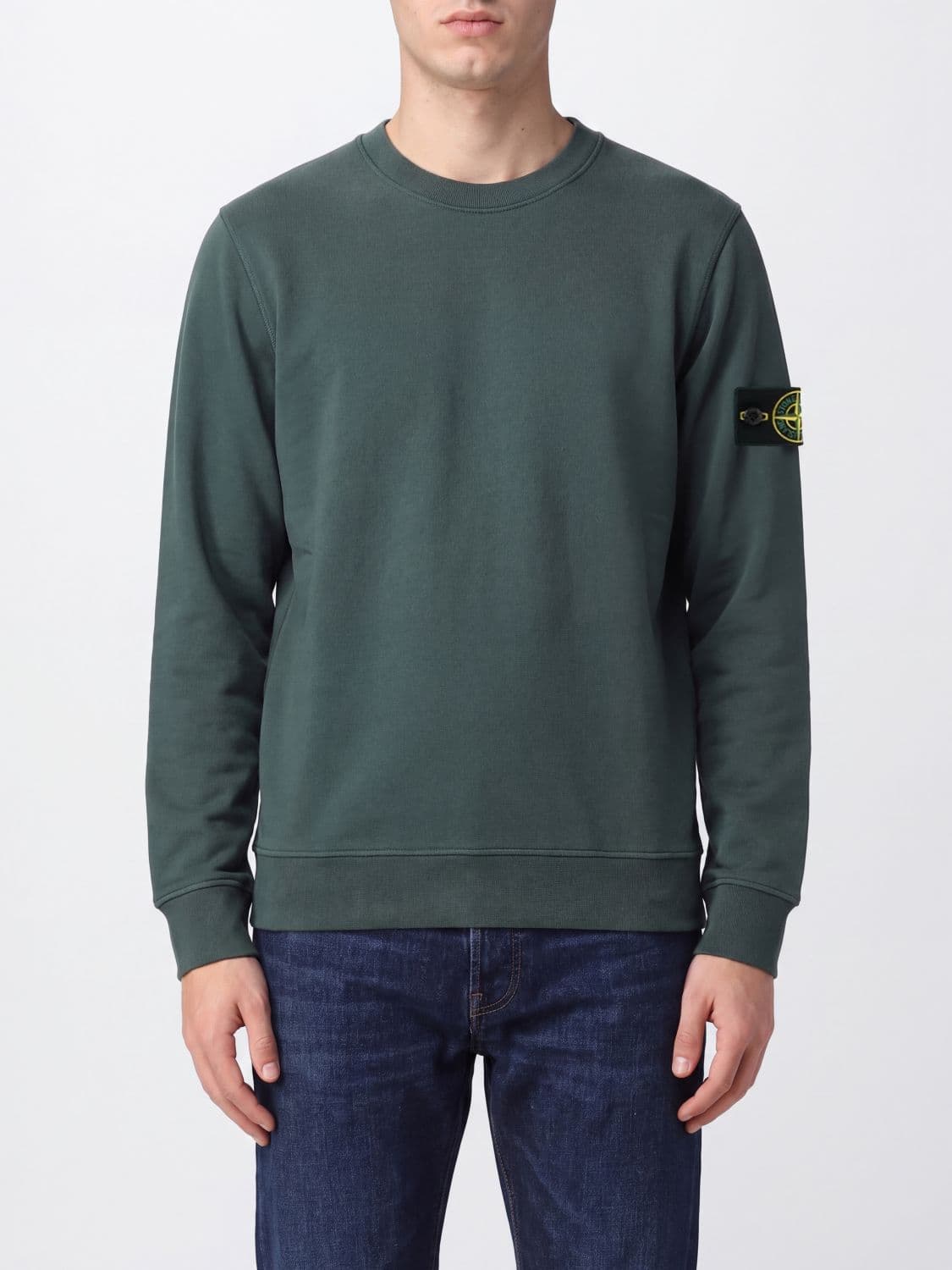 Stone Island Crewneck Cotton Sweatshirt with Compass Logo Patch