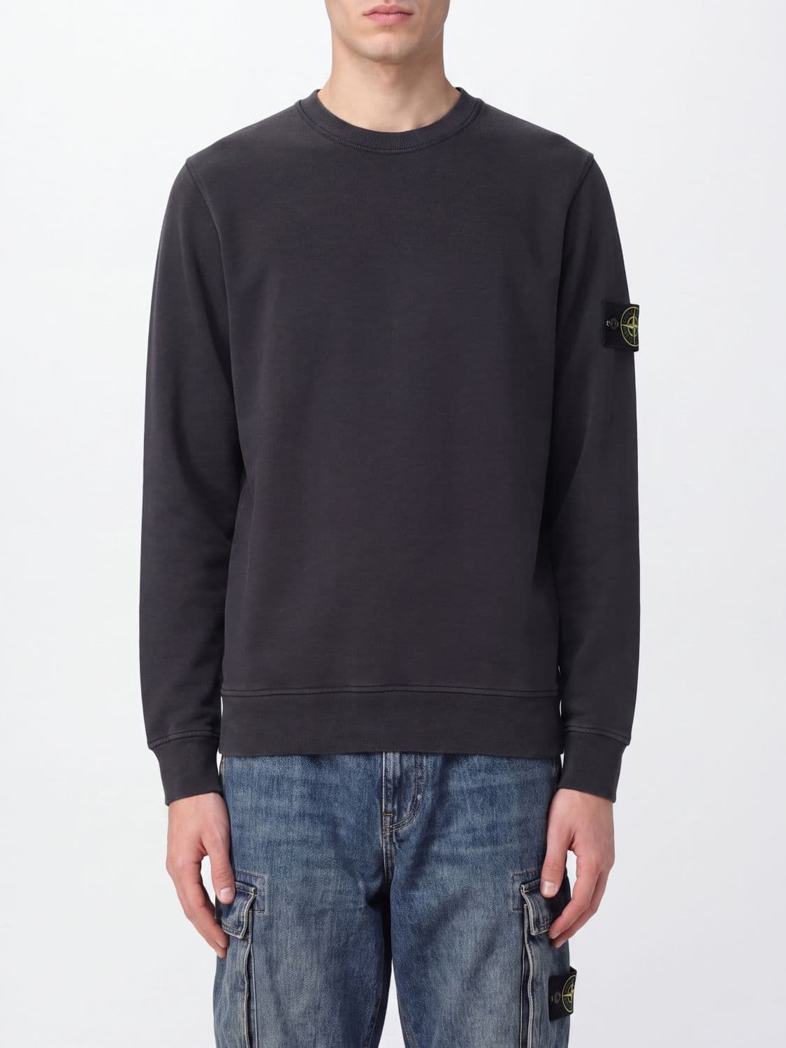 Stone Island Crewneck Cotton Sweatshirt with Compass Logo Patch