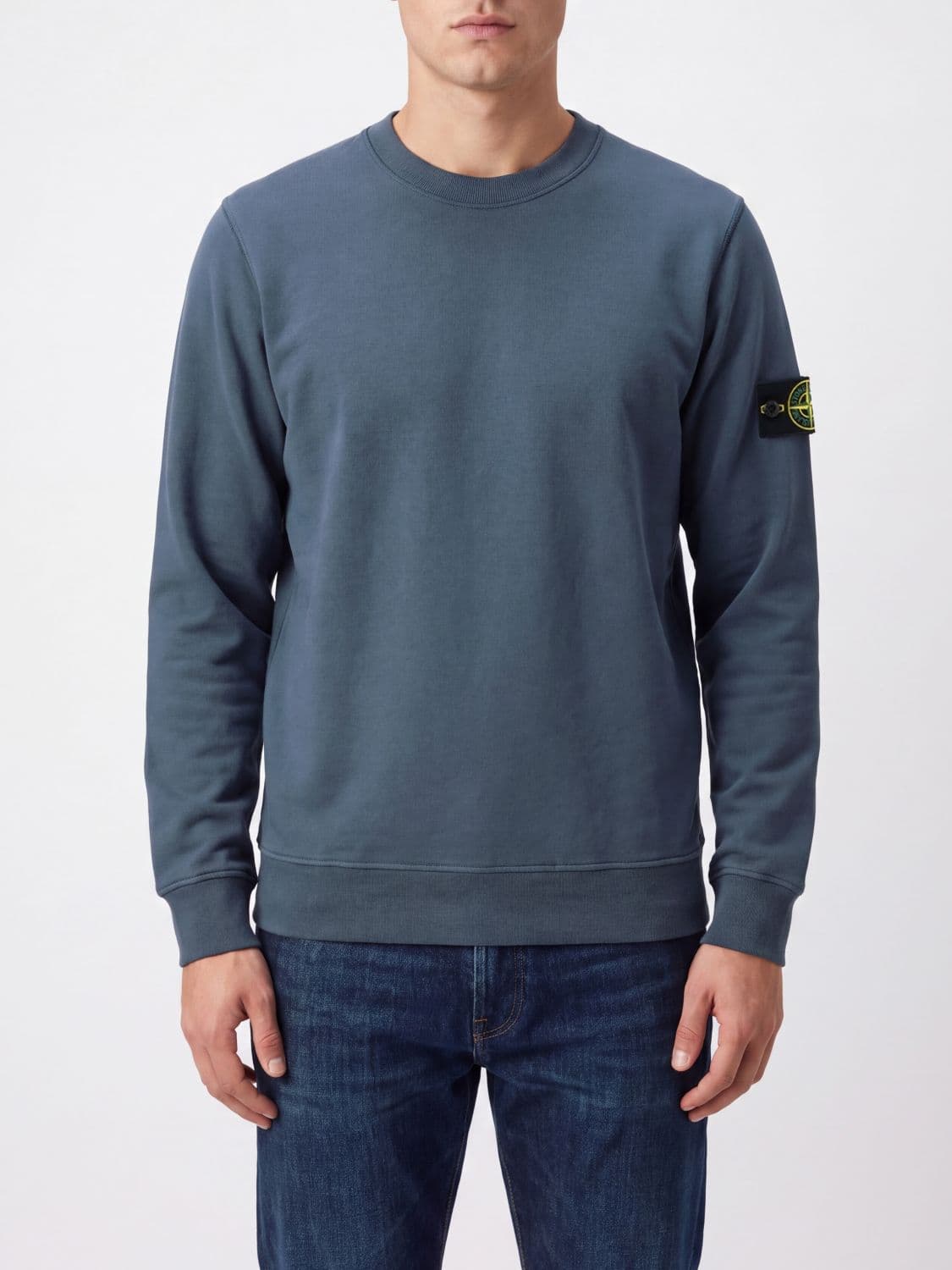 Stone Island Crewneck Cotton Sweatshirt with Compass Logo Patch