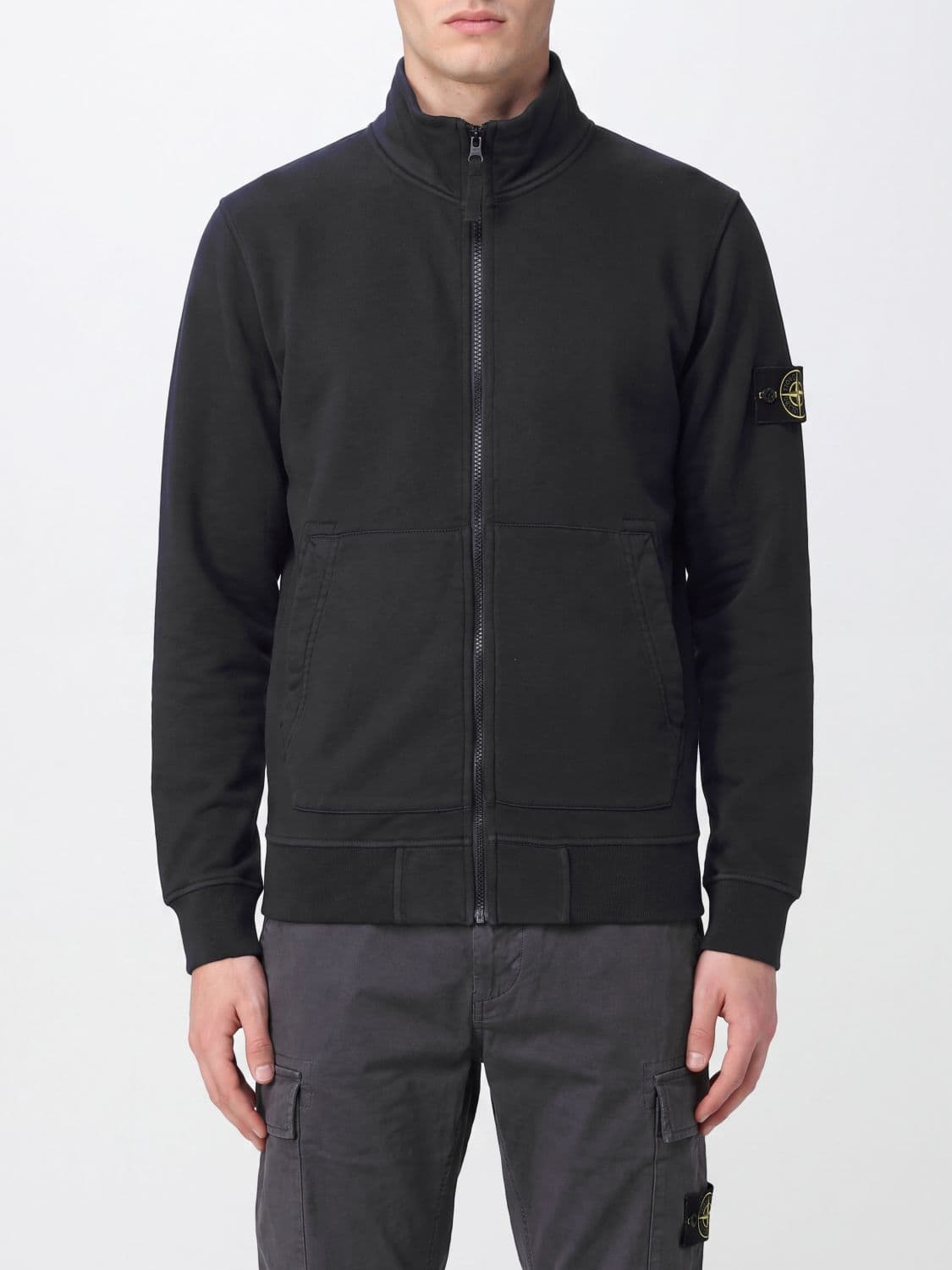 Stone Island High-Neck Cotton Zip-Up Sweatshirt with Compass Logo