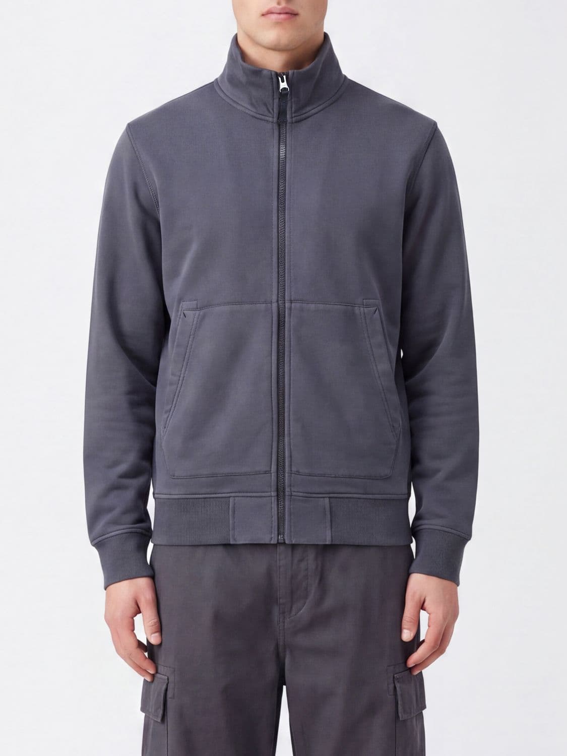 Stone Island High-Neck Cotton Zip-Up Sweatshirt with Compass Logo