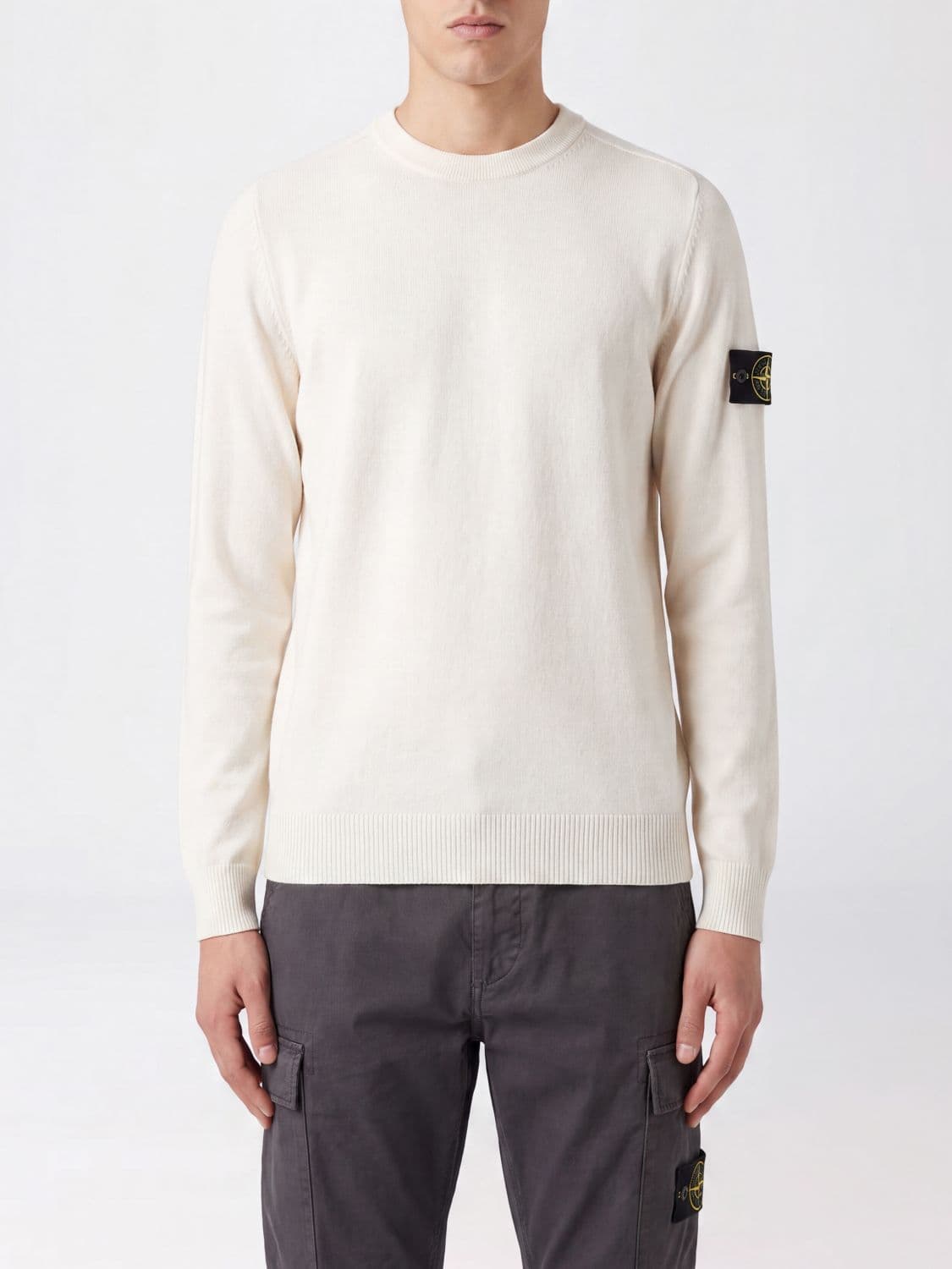 Stone Island 100% Virgin Wool Crew-Neck Jumper with Compass Logo
