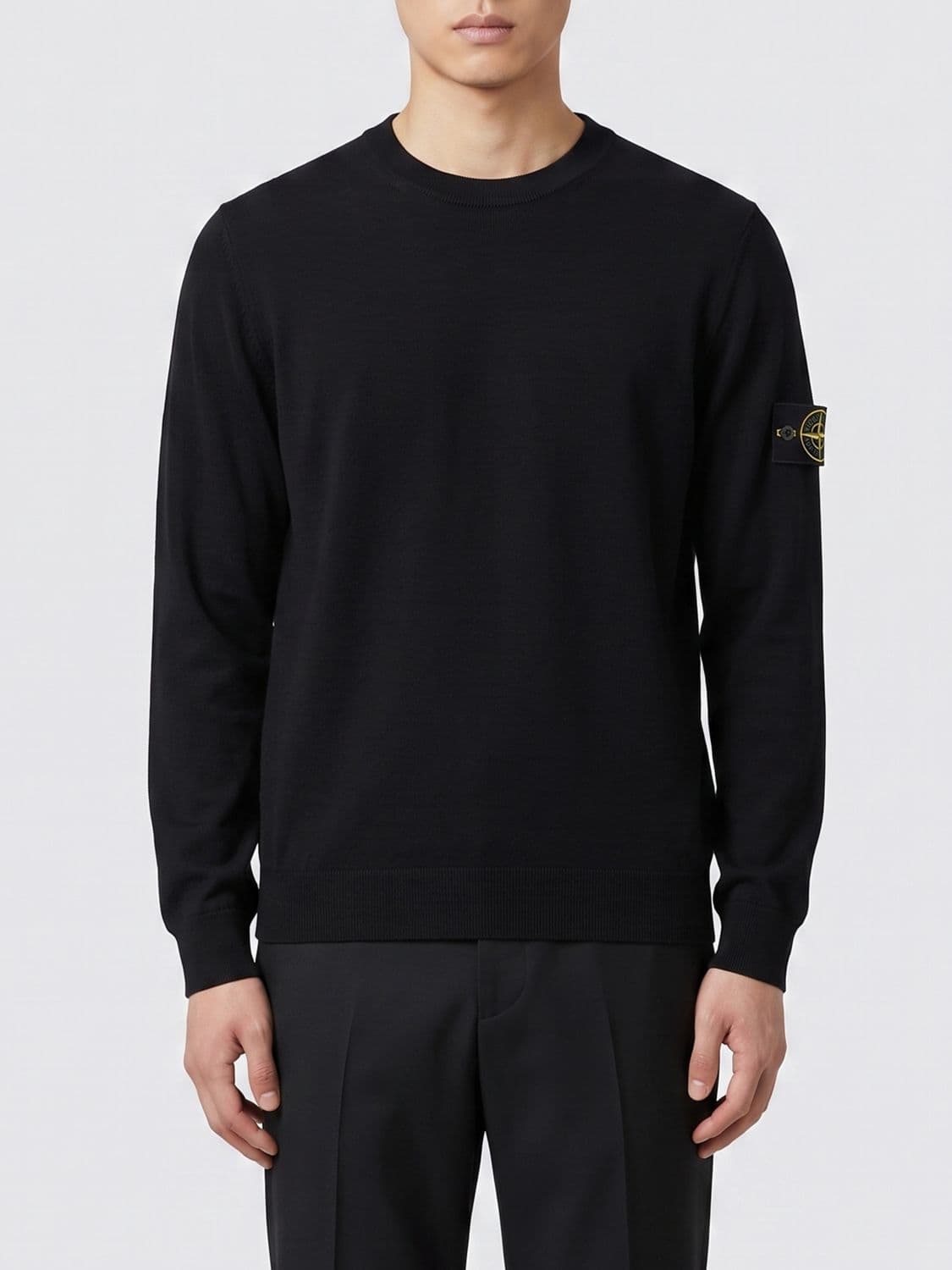 Stone Island 100% Virgin Wool Crew-Neck Jumper with Compass Logo
