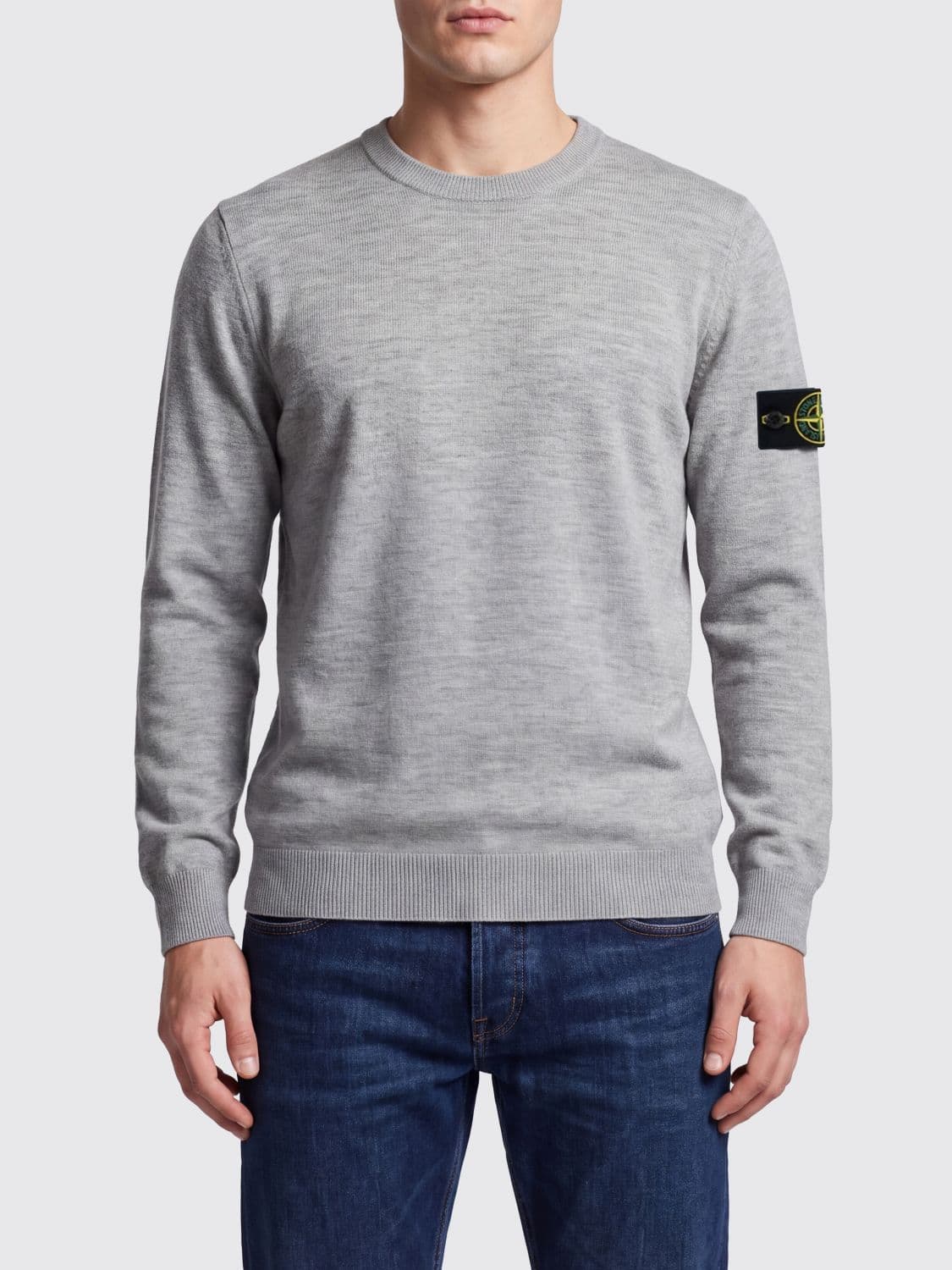 Stone Island 100% Virgin Wool Crew-Neck Jumper with Compass Logo