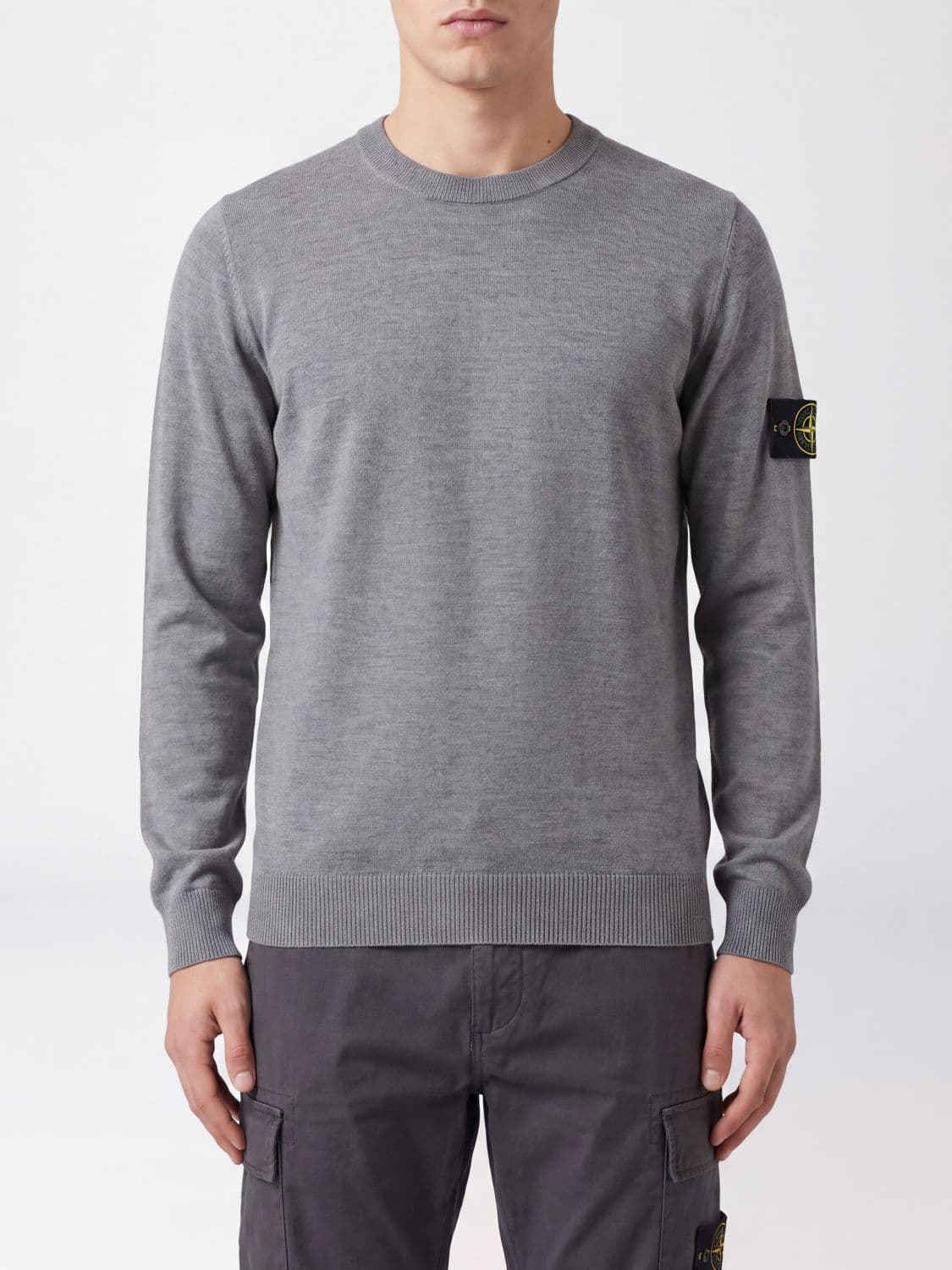 Stone Island 100% Virgin Wool Crew-Neck Jumper with Compass Logo