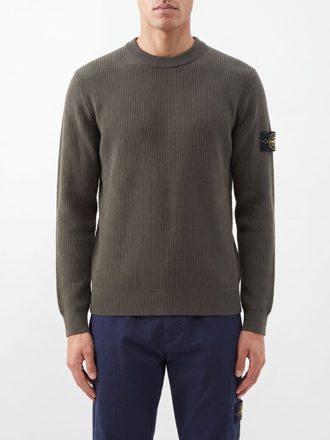 Stone Island Slim Fit Cotton Crew-Neck Jumper with Compass Logo