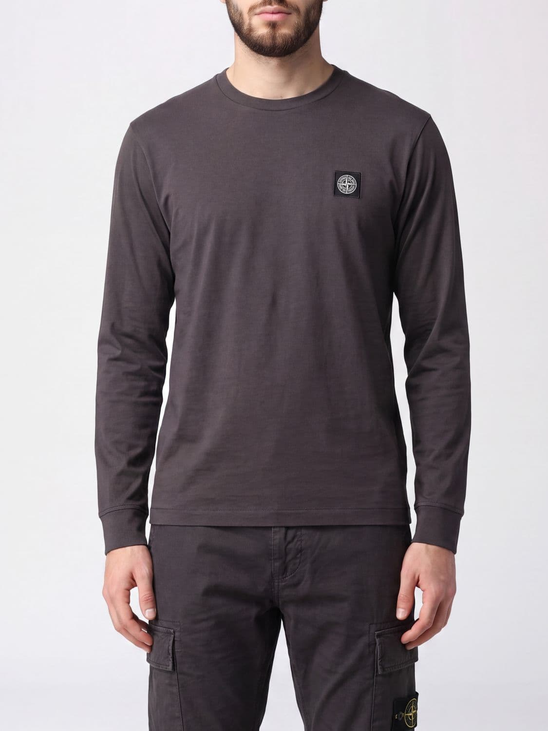 Stone Island Slim Fit Long-Sleeve Cotton T-shirt with Compass Logo