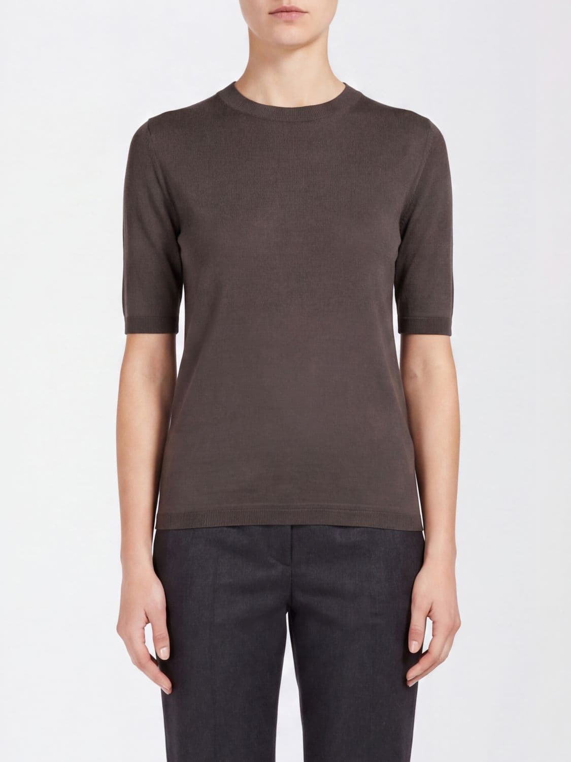 Max Mara Short-Sleeved Silk and Cashmere Knit Top with Slim Fit