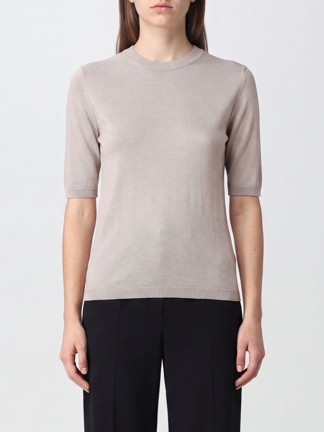 Max Mara Short-Sleeved Silk and Cashmere Knit Top with Slim Fit