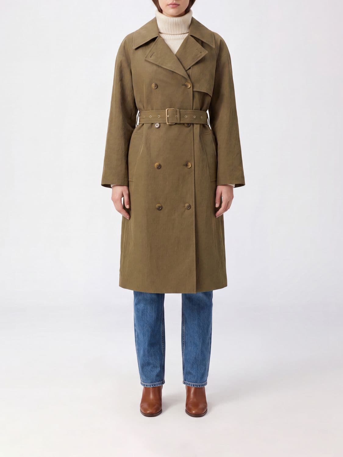 Michael Kors Relaxed Fit Double-Breasted Cotton-Blend Trench Coat with Belt