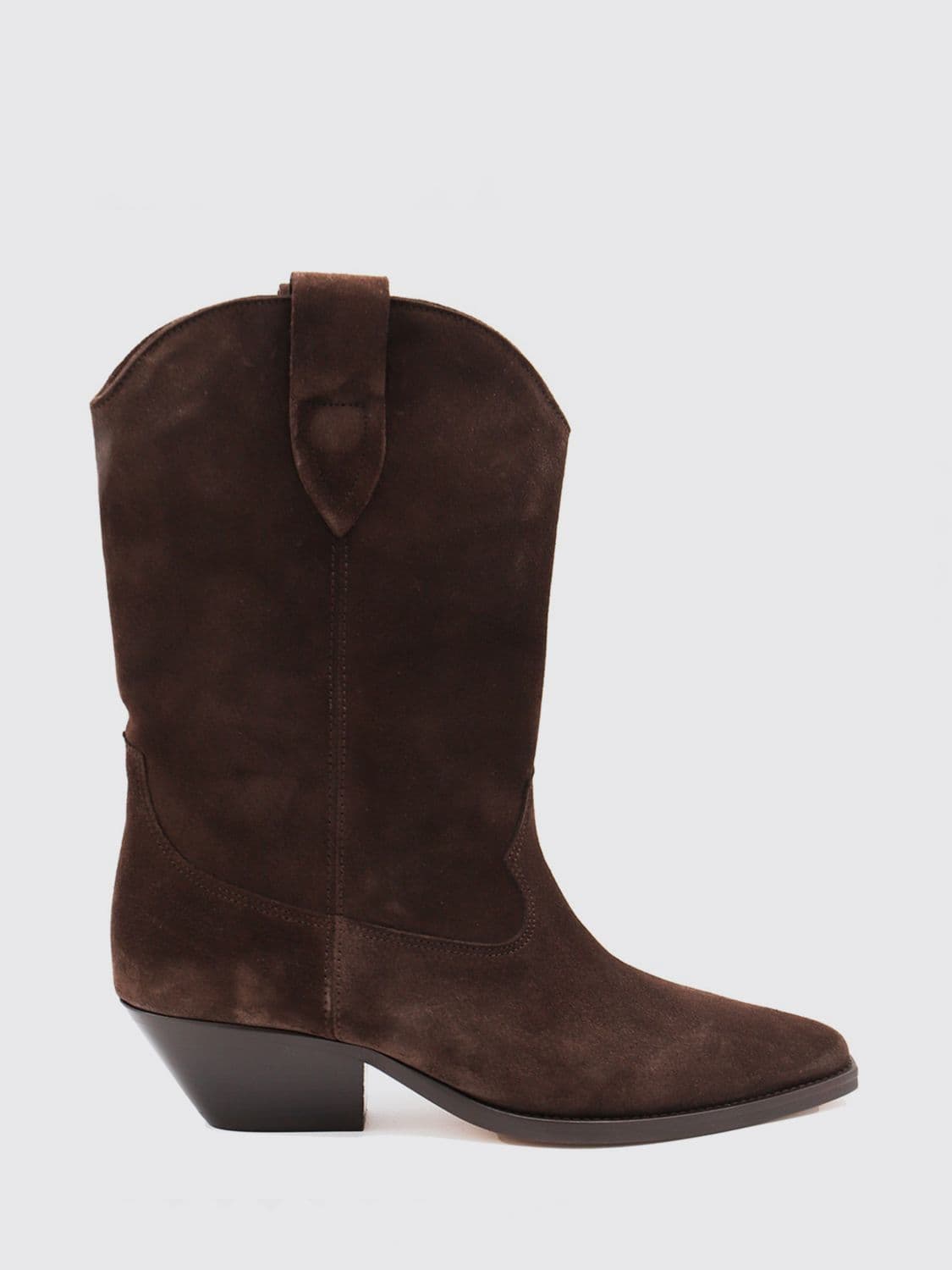Isabel Marant Duerto Calf-Height Suede Western Boots with Low Heel