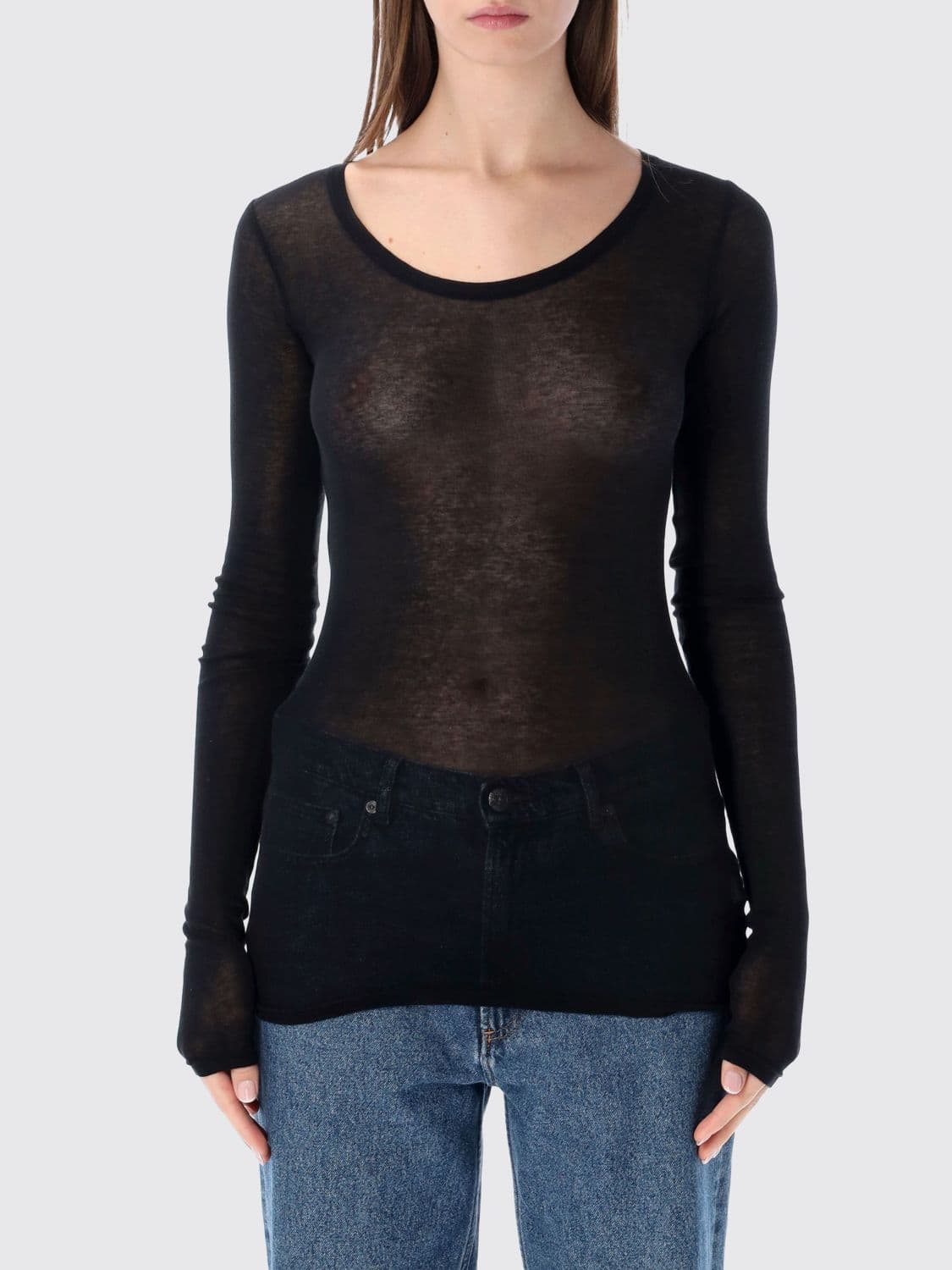 American Vintage Sheer Cotton Long-Sleeved T-shirt with Round Neck
