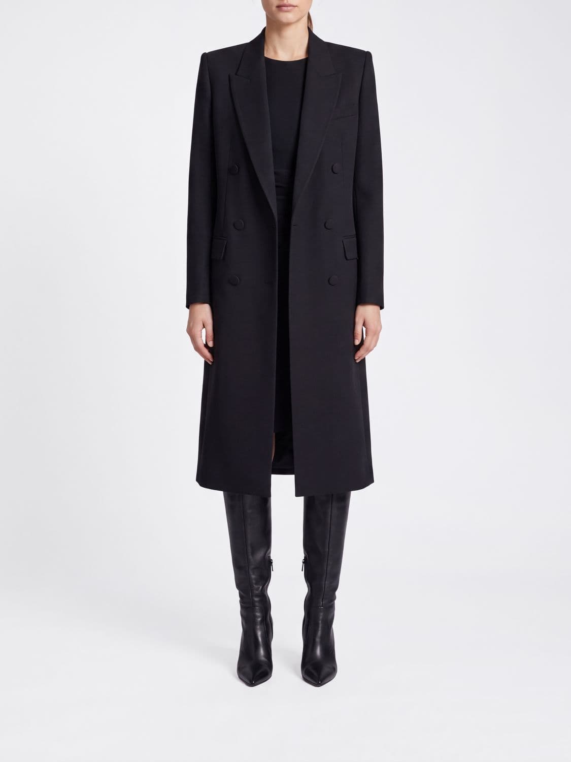 Tom Ford Long Double-Breasted Wool Coat with Peak Lapels